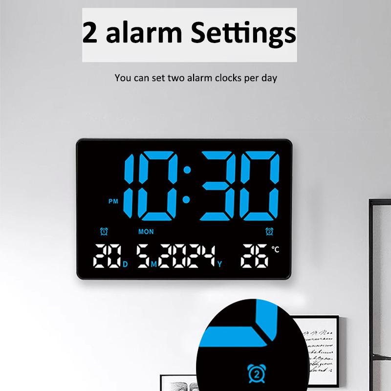Digitale Wanduhr Wecker 12H/24H Datum Temperatur Woche Zwei Alarmsätze Schreibtischwecker Stecker Kleine Uhr für Schlafzimmer