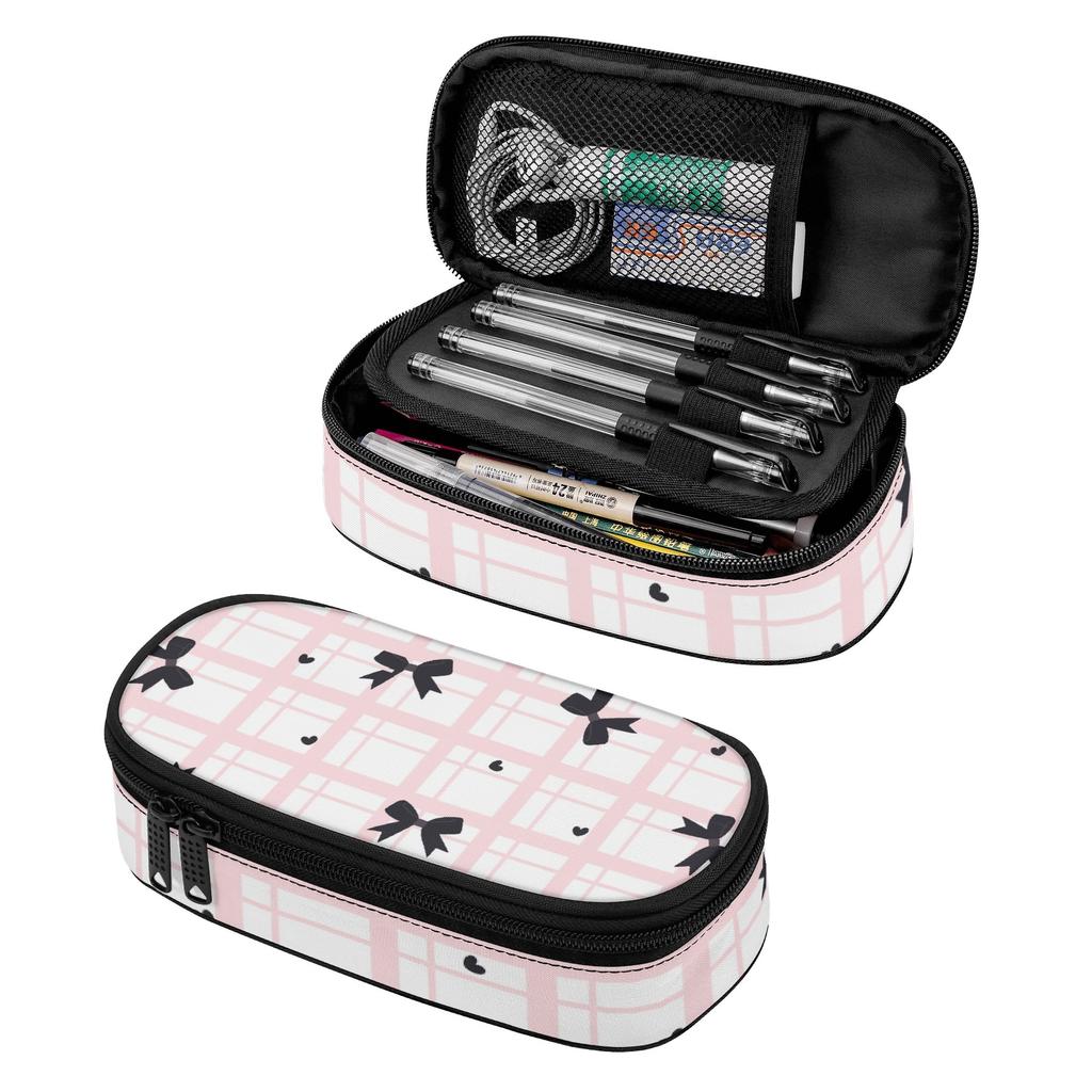 Pencil Pouch Printed 300D Polyester Zip Around Closure with Main Compartment Mesh Pocket and Pen Slots for Daily School Use