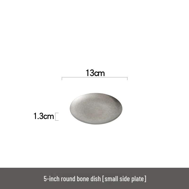 Retro Stainless Steel Round Dessert Plate - Creative Shallow Tableware Tray for Outdoor Use