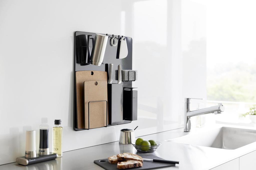 Yamazaki Film Hook Steel Panel, Black, Dimensions: W45 X D1.2 X H50cm (including Film Hook), Tower, Floating Storage, Kitchen Panel, Magnetic