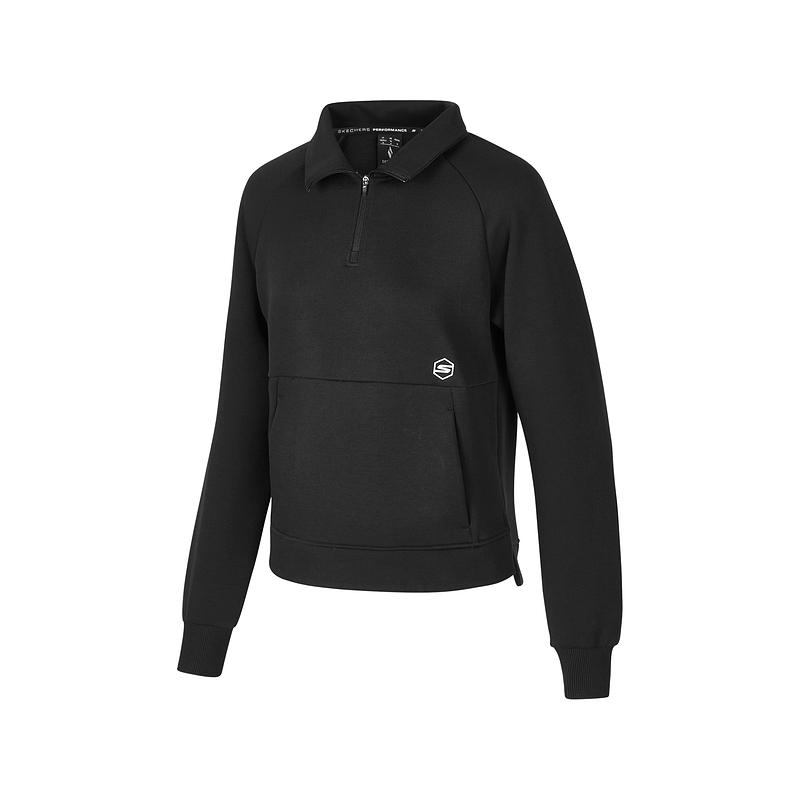 Skechers Comfort Sports Series Goknit Short Half-Zip Knit Pullover Sweatshirt Women sweatshirt Carbon-Black P424W014-0018 S