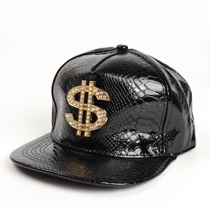Hip Hop Pu Leather Baseball Cap With Diamond Embellishments For Streetwear Fashion