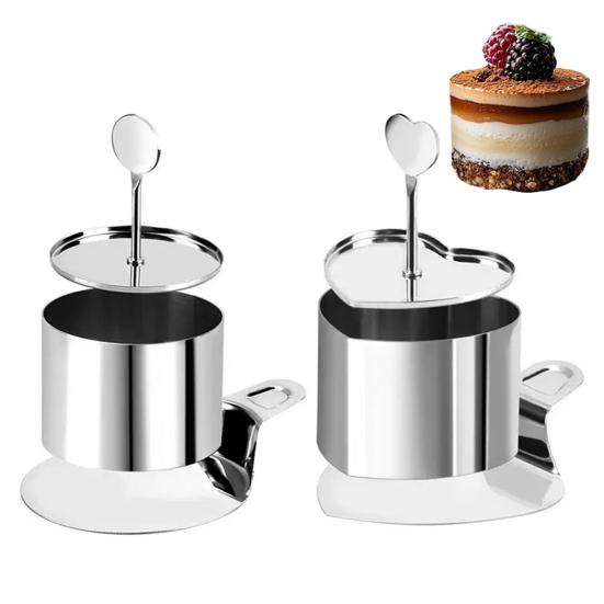 Stainless Steel Baking Mold with Pressing Bottom Heart Round Shape Easy Release Dessert Mold Kitchen Tool
