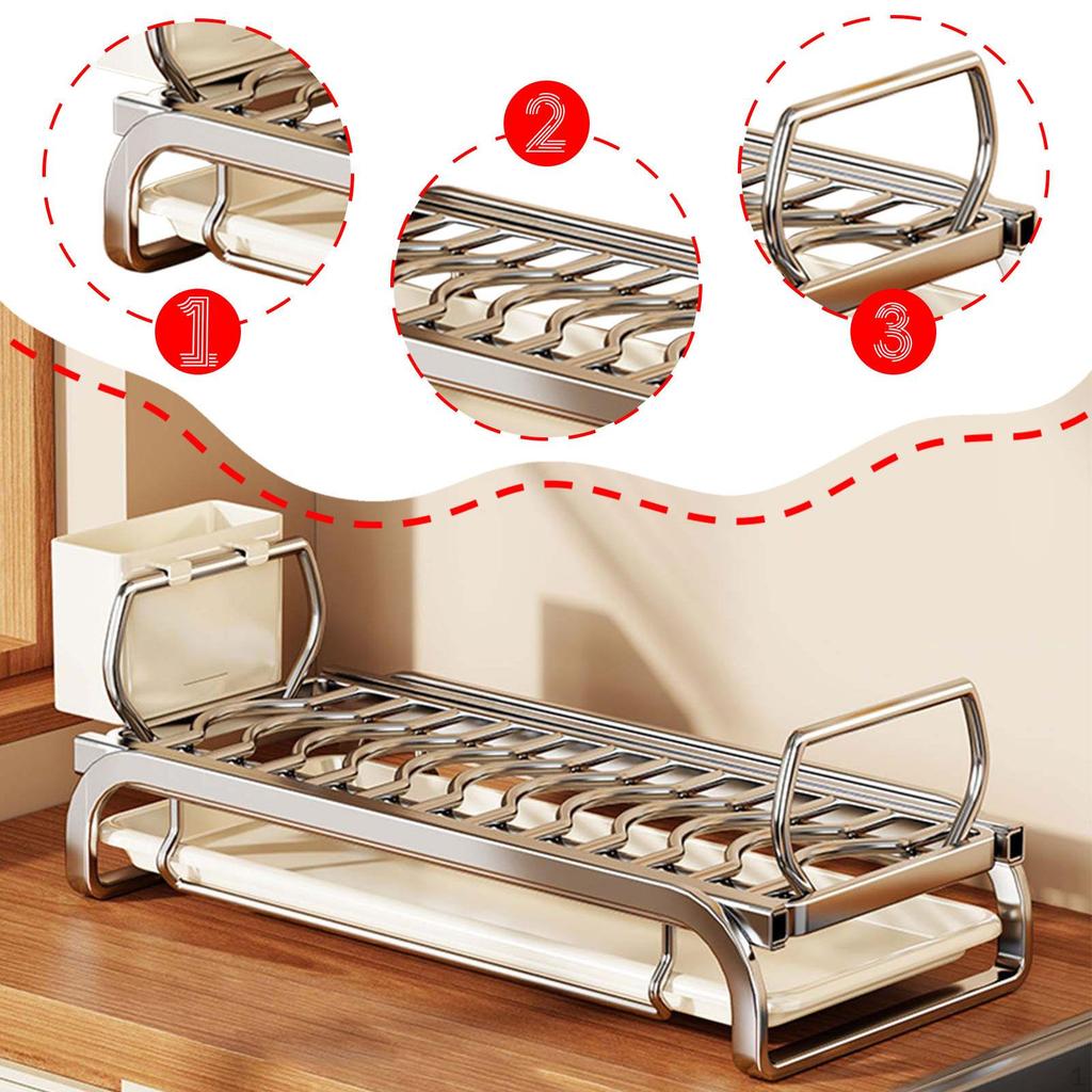 Bowl Rack Drainer with Cutlery Holder Dish Storage for Kitchen Organization