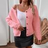 Women's Fashion Casual Thick Round Neck Long Sleeve Button Knit Sweater Cardigan Jacket