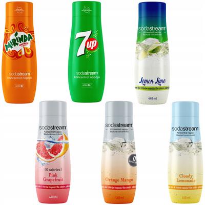Set of 6 SodaStream Concentrates Mirinda + 7UP + Lemon-Lime + Grapefruit + Orange-Mango + Lemonade