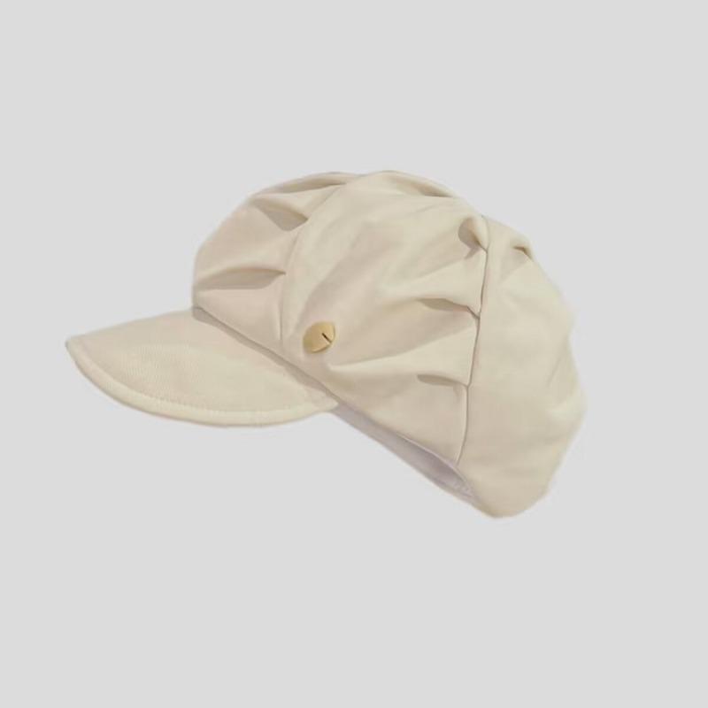 Folded Cloud Octagonal Hat Women's Spring and Autumn Face Small Hat Simple Fashion Soft Brim Beret