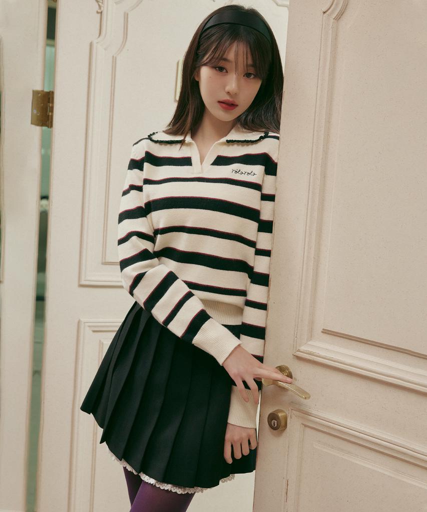 Lora Lora Lace Pointed Pleats Mini Skirt Black