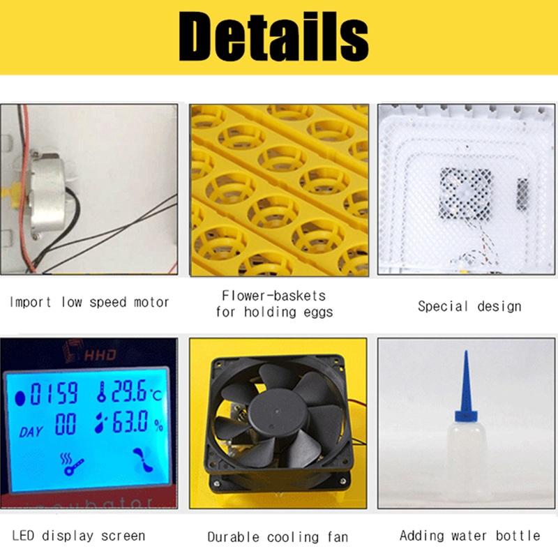 56 Eggs Digital Intelligent Auto Incubator 80W Temperature Control Digital Poultry Hatcher Fully Automatic Home Hatching