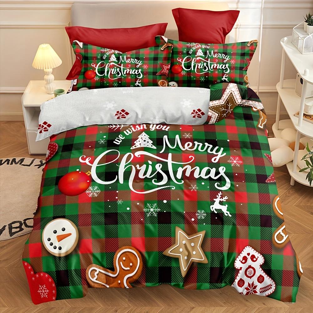 

Christmas Theme Duvet Cover Set Christmas Tree Snowflake Print Soft Breathable Duvet Cover For Bedroom Decor Bedding Set 90X200cm