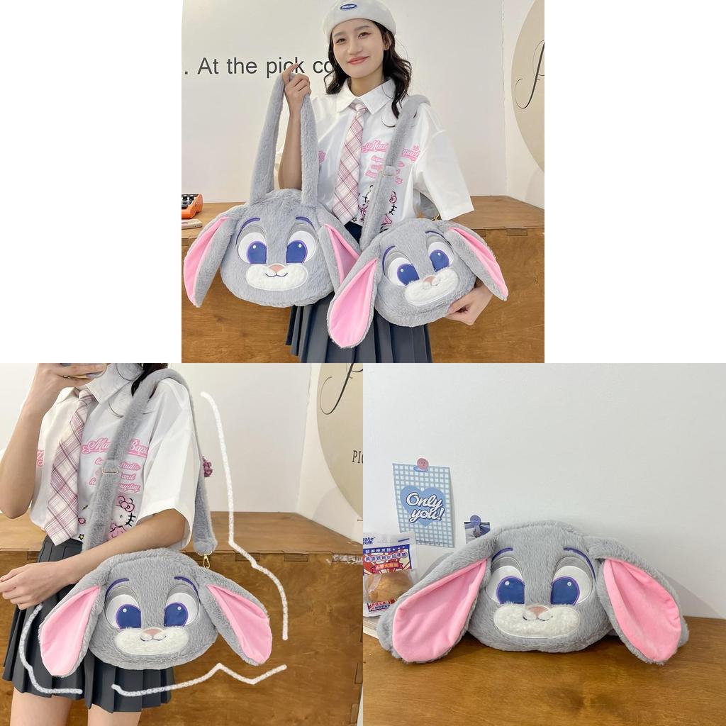 Zootopia Plush Fox Rabbit Bucket Bag With Zipper Pocket For Casual Outings