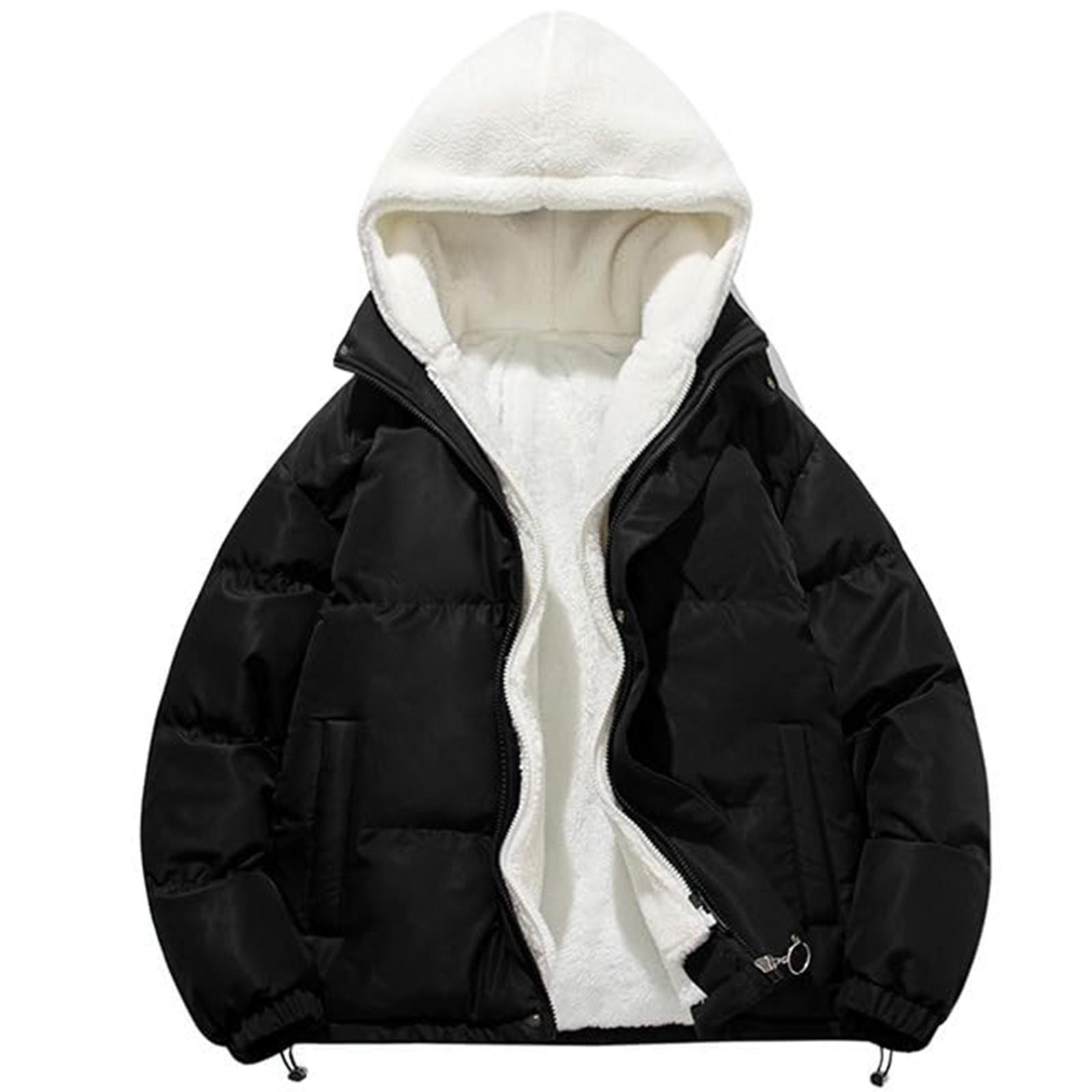 

Мужская повседневная модная трендовая куртка с капюшоном и подкладкой из овечьей шерсти L чёрный