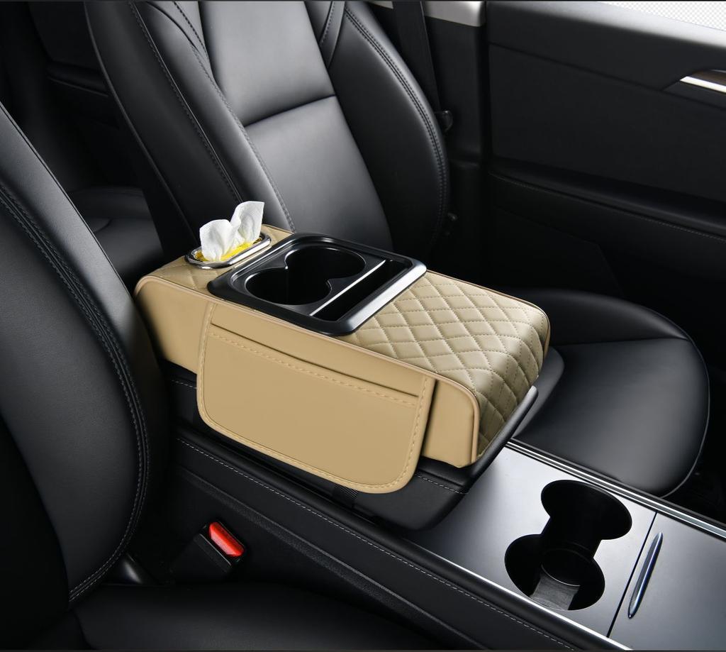 Multifunctional Car Armrest Box Pad Heightening Pad Car Central Armrest Tissue Box Storage Bag Cup Holder Integrated