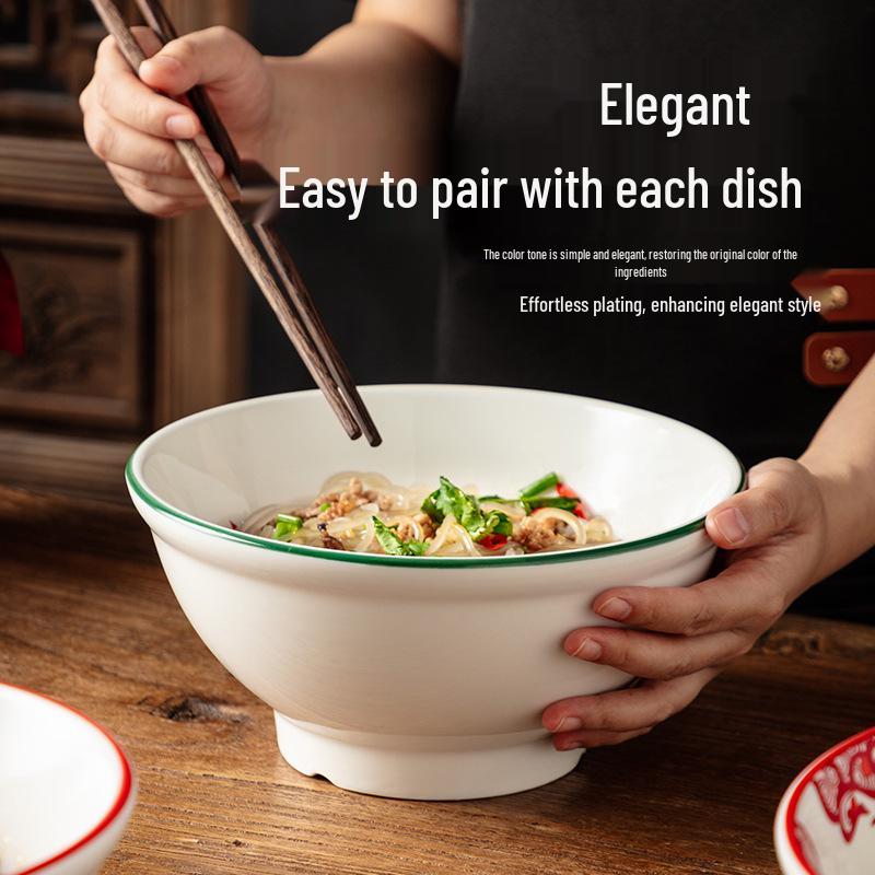 Retro Ceramic Bowl: Versatile Noodle, Soup & Stir-fry Dishware with Protective Rim