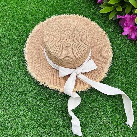 Summer Beach Hat, Wide Brim Straw Sun Hat, Sun Protection Foldable Hat with Ribbon Bow, Women Hat for Outdoor Travel Beach Trips