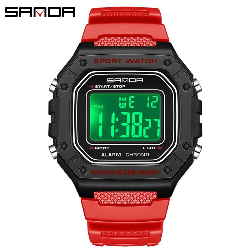 Sanda Korean-Style Waterproof Teen Electronic Watch with Alarm - Unisex Square Design for Students