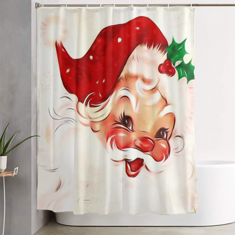 Christmas Shower Curtain Funny Santa Claus Shower Curtain Retro Xmas Holiday Washable Bathroom Decor Bath Curtain With Hooks