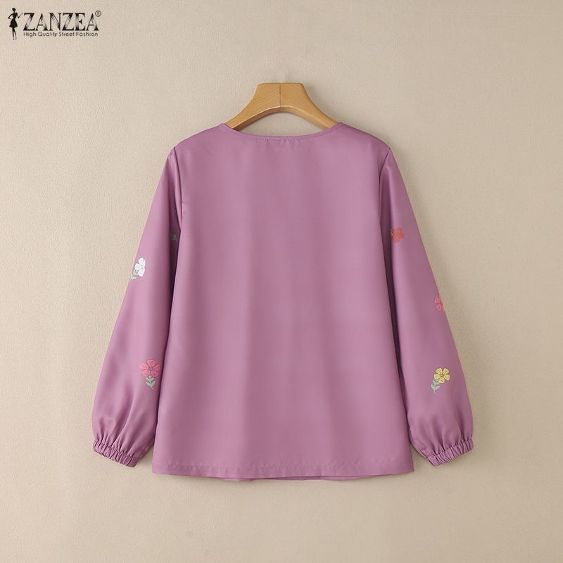 ZANZEA Lässige Bluse mit Rundhalsausschnitt und langen Ärmeln für Damen mit Blumendruck