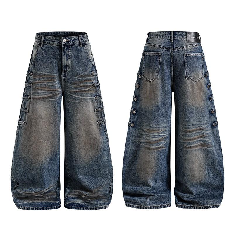 American Baggy Streetwear Jeans 2026 Retro Distressed Wide Leg Denim Pants Men Women