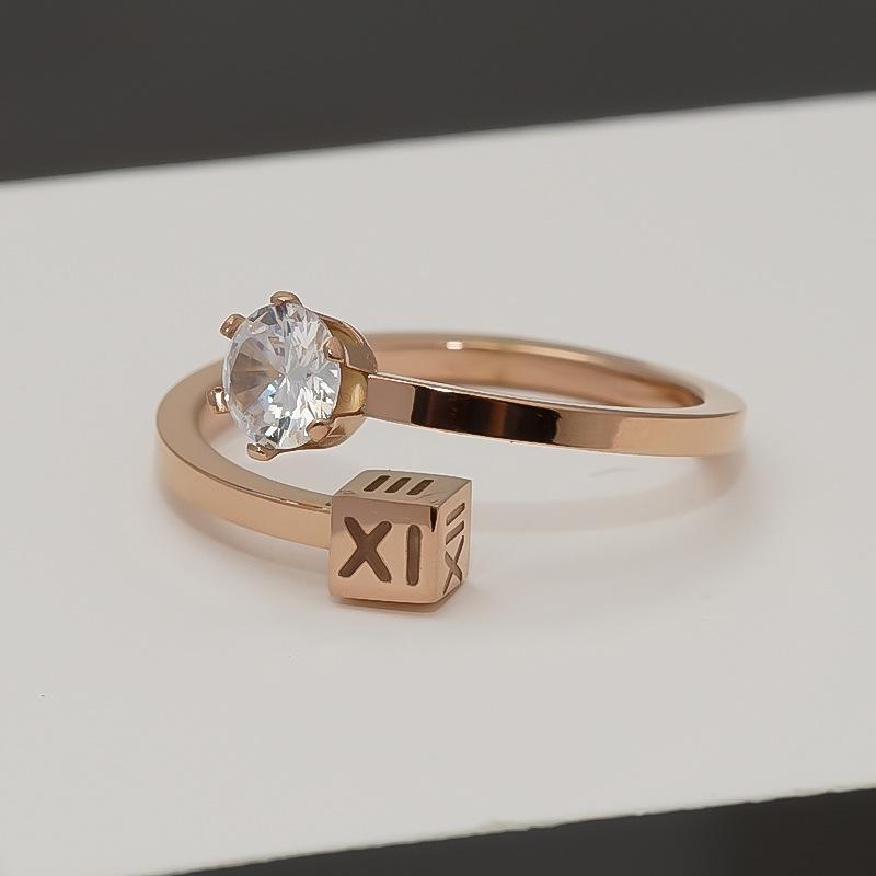 Titanium Steel Ring Rose Gold Zircon Couple Open Adjustable Finger Ring Fashion Jewelry