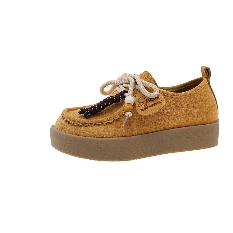Yellow Platform Boken Shoes Women's All-inclusive Height Increase Summer and Autumn 2025 New Models with Skirts Lace-up Loafers Single Shoes