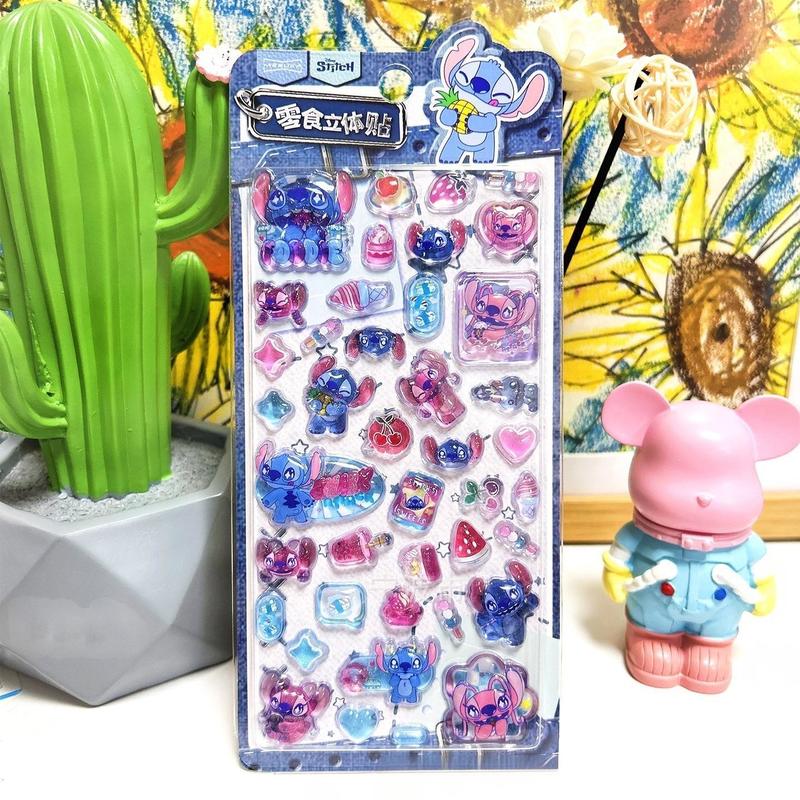 Authentic Disney Stitch Series 3d Stereoscopic Relief Stickers Cartoon Stereoscopic Reward Crystal Stickers Hand  Account Diy