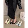 New Modern Office Shoes for Women Black Wedding Slingback Pointed Toe Butterfly Decoration Female High Heeled Sandals
