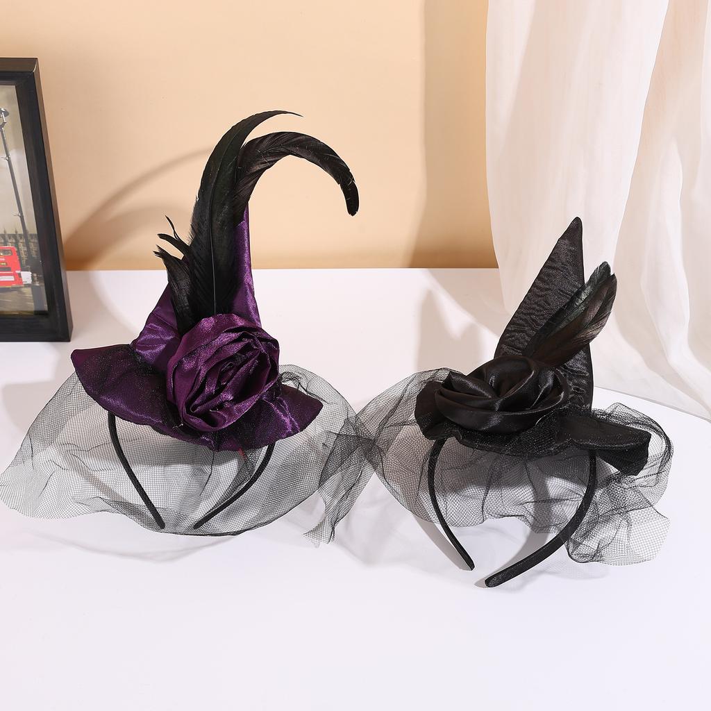 Carnival Party, Halloween Ball Supplies, Witch Hat Headbands, Retro, High-end Headbands, Mesh Feather Styles