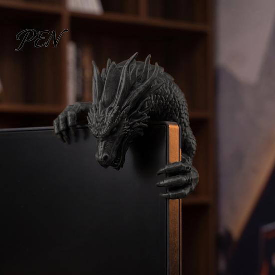 Desktop Collectible Gift 3D Printed Dragon Monitor Decor, Decorative Ornament for PC Gaming Desk Case Setup, Creative Screen Edge Figurine Computer