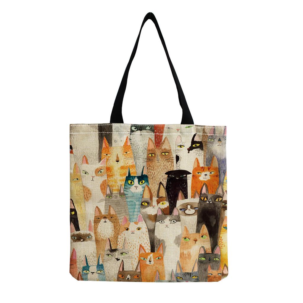 Women Vintage Linen Tote Bag - Large Capacity Print Shoulder Handbag for Casual & Grocery Shopping KTB
