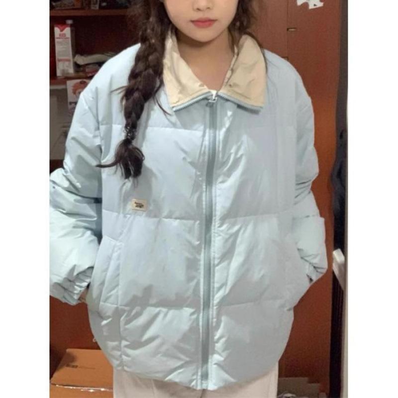 

Уличное хлопковое пальто с воротником-стойкой для женщин, зимний новый стиль, ретро, свободное, универсальное, утолщенное, парное пальто XL синий