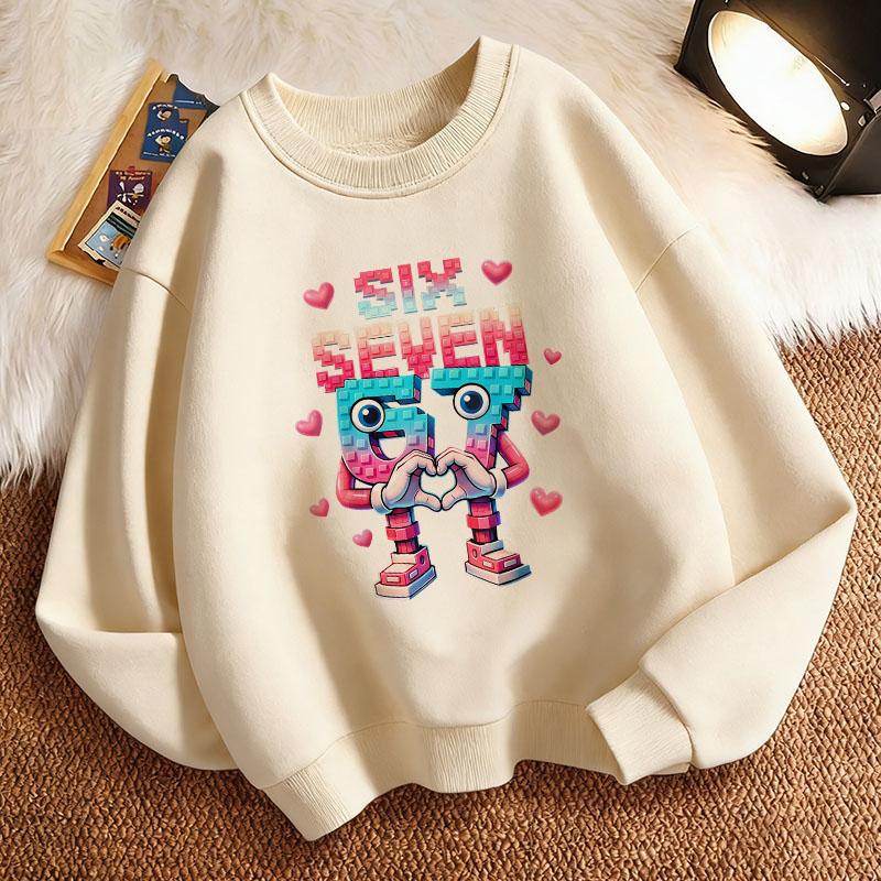 Funny Children's Sweatshirt Pullover Italian Brainrot Love Heart 67 Six Seven Crew Neck Graphic Print Hoodie Boy/Girl Kids Hoody