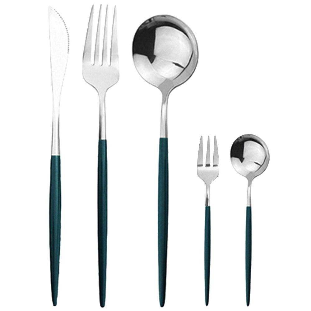 5Pcs Black Gold Dinnerware Set Knife Fork Spoon Flatware Set Stainless Steel Tableware Set Kitchen Cutlery Fruit Fork Silverware