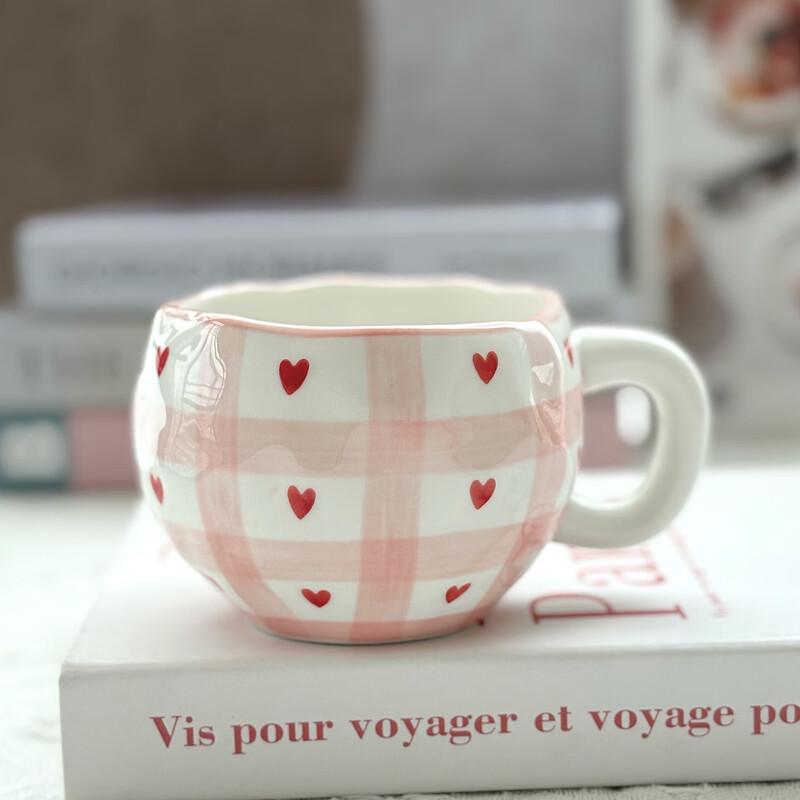 Shangqi Red Fabric Texture Hand-Painted Ceramic Coffee Cup Set (2-Pack)