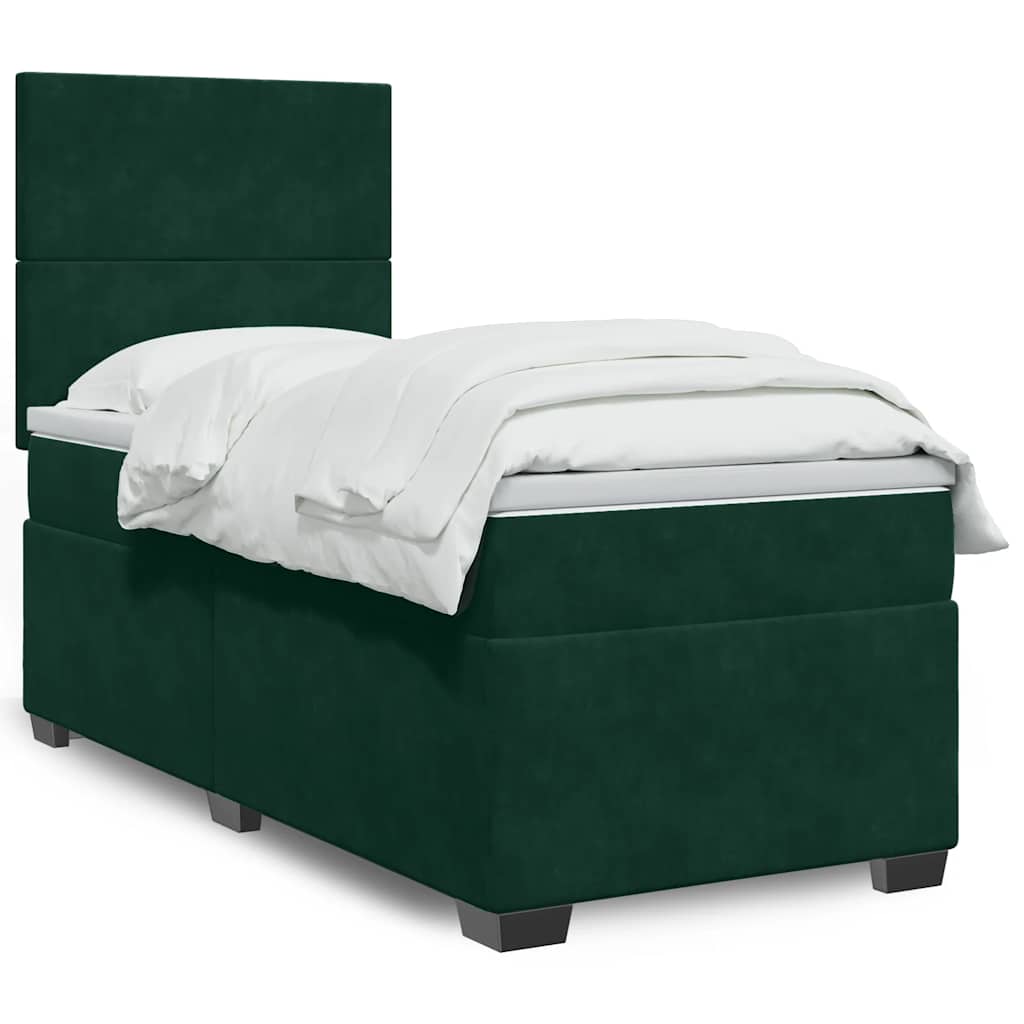 Box Spring Bed with Mattress Dark Green 80 X 200 Cm Velvet