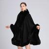 Herbst Winter Kunstkaninchenfell Kragen Schal Poncho Locker Gestrickter Cardigan Übermantel für Damen