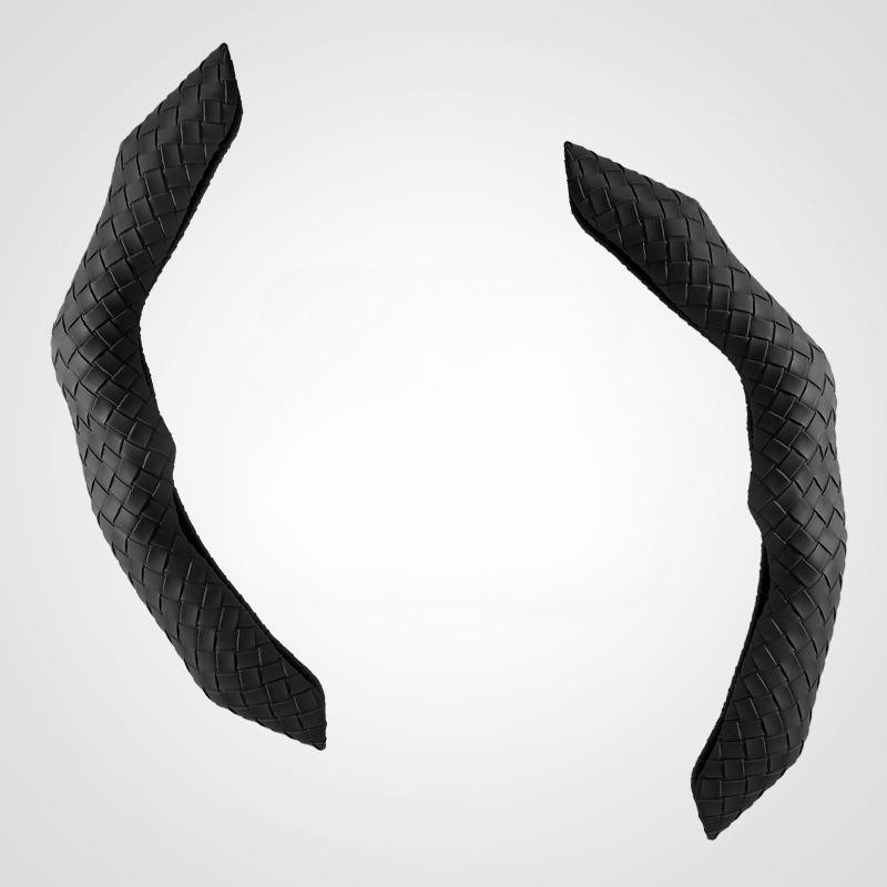 A Pair of Snap-on Hand-Knitted Faux Leather Universal Steering Wheel Covers  Easy and Quick Installation -Shape, Universal Fit