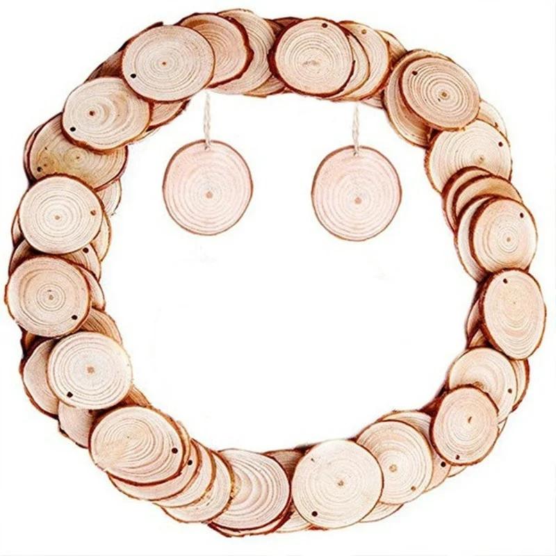 10pcs/set Christmas Natural Color Wood Slices Round Log Discs for Arts & Crafts Home Hanging Event Decorations(not include rope)
