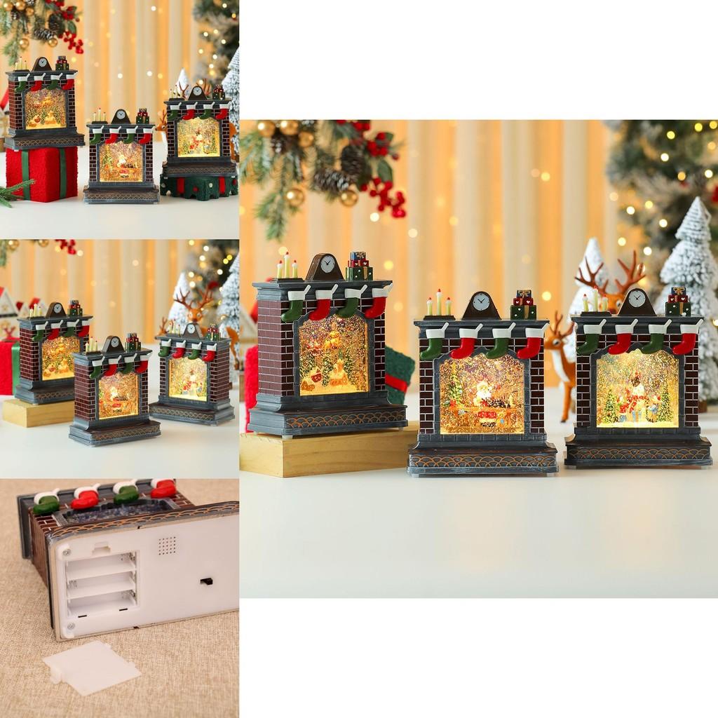 Christmas Scene Fireplace Ornament Music Box With Sitting Elder For Holiday Decor