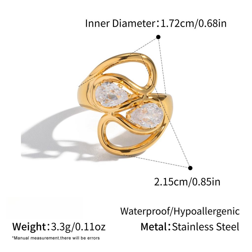 Yori Simple Line Design Open Ring for Women Golden Plated Cubic Zirconia Stainless Steel Finger Jewelry New Arrivals
