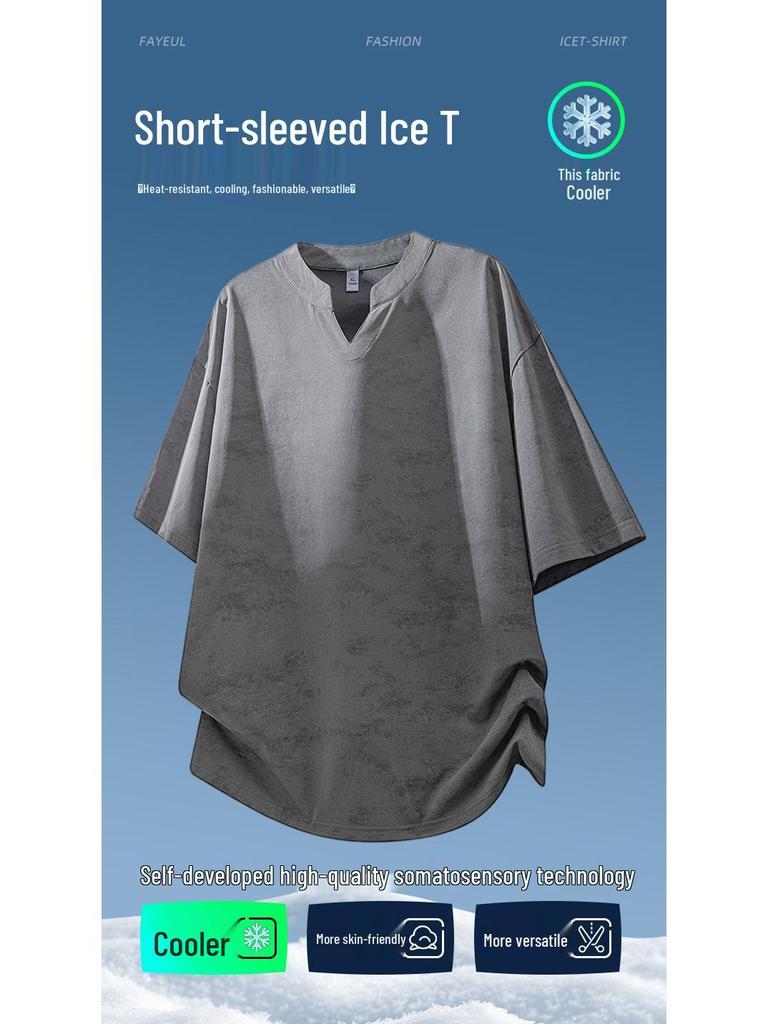 Men's Summer 2026 Tie-Dye V-Neck Short-Sleeve T-Shirt - Loose and Trendy Brand Pullover