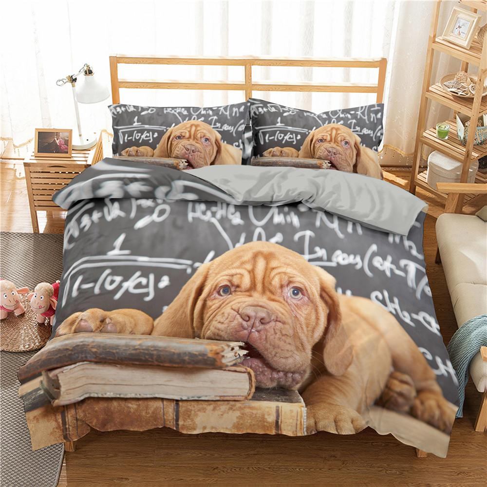 3D Dog King Queen Duvet Cover Funny Puppy Bedding Set For Kids Teens Adults Lovely Pet Animal Black 2/3pcs Polyester Quilt Cover