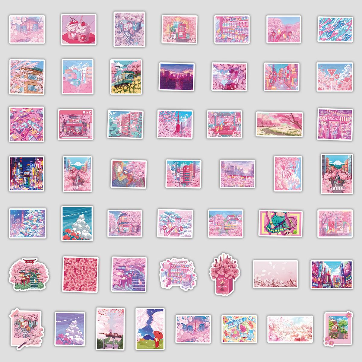 

50 шт. Наклейки-дудлы серии «Цветущая сакура» для мобильных телефонов и компьютеров, Водонепроницаемые декоративные наклейки, Креативные канцелярские наклейки для DIY