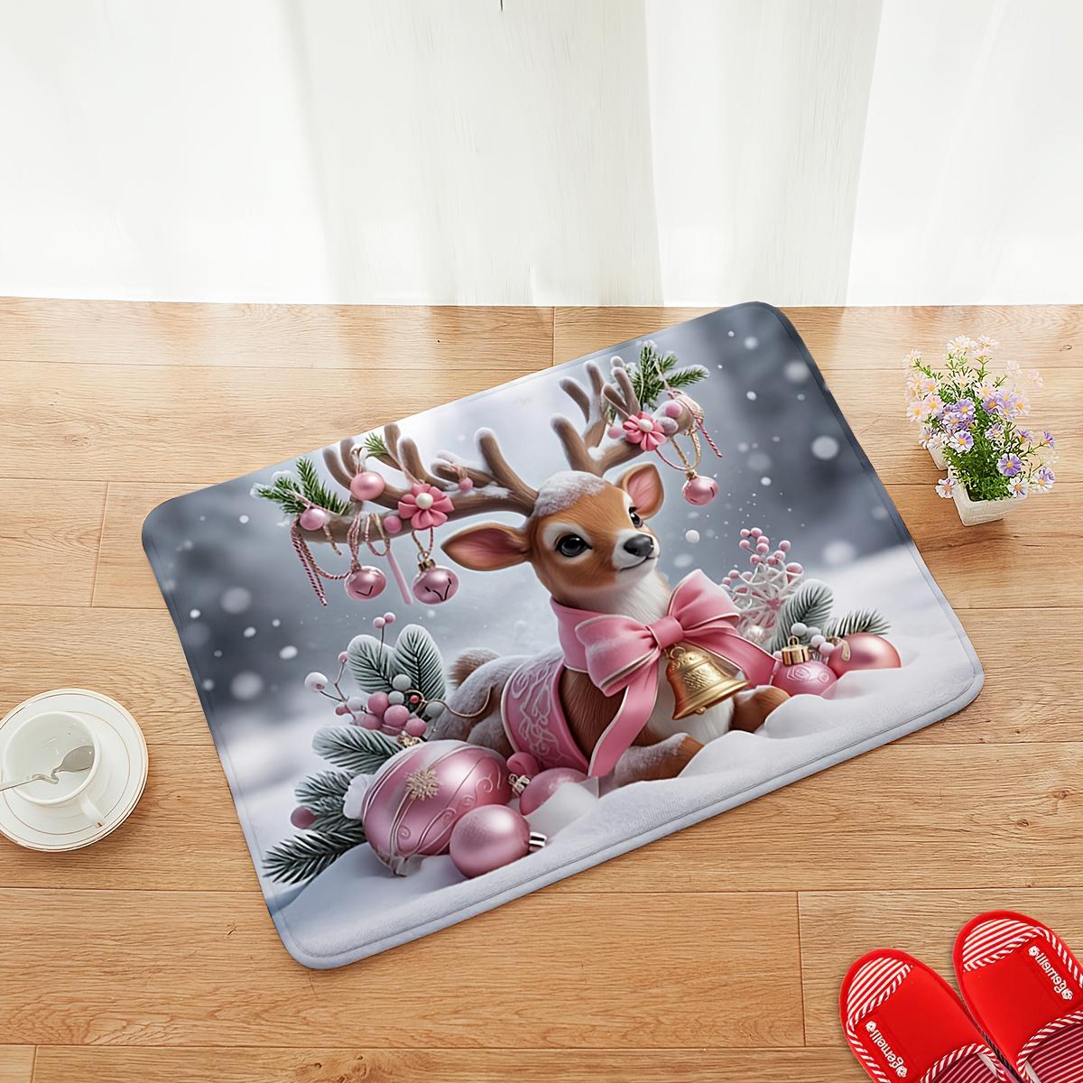 

Pink Reindeer Christmas Mat, Non-Slip Machine Washable Rug, Soft Indoor Outdoor Welcome Mat for Entrance, Bathroom,Holiday Decor 40x60cm