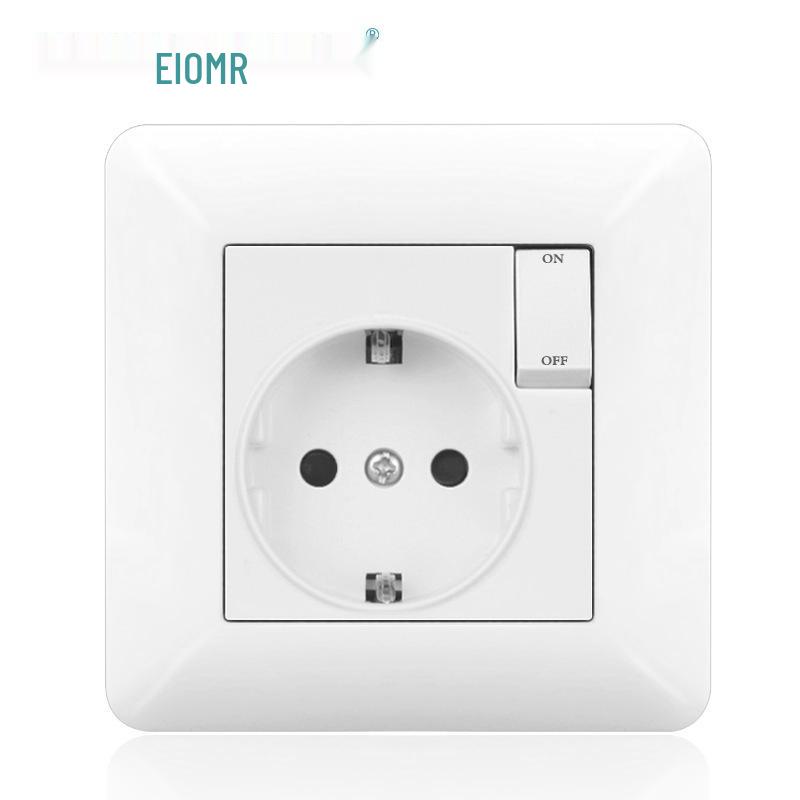 Curved White European Standard Socket Panel with Double USB & Type C, German Switch, Concealed Installation