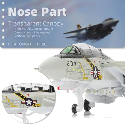 NUOTIE 1/100 Scale F-14 Tomcat Metal Fighter Model, US Navy VF-84 Jolly Rogers Fighter, Diecast Metal Airplane, Military Display Model