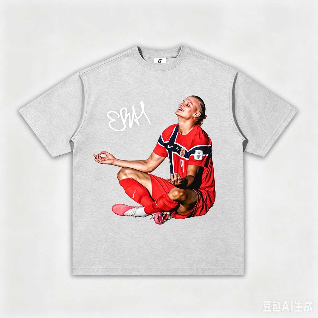 2026 Nowa Koszulka z Nadrukiem Podpisu Erlinga Haalanda Medytacja Mężczyźni Kobiety Reprezentacja Norwegii Gwiazda Piłki Nożnej T-shirt Codzienny z Okrągłym Dekoltem i Krótkim Rękawem Prezent dla Fanów Top