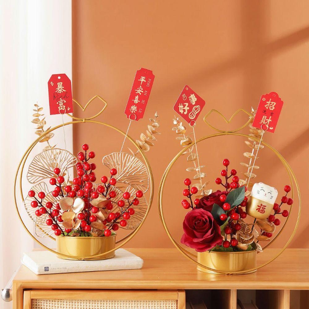 Red New Years Bonsai Pendants Foam+Plastic Artificial Red Berries Bonsai  New Years Supplies