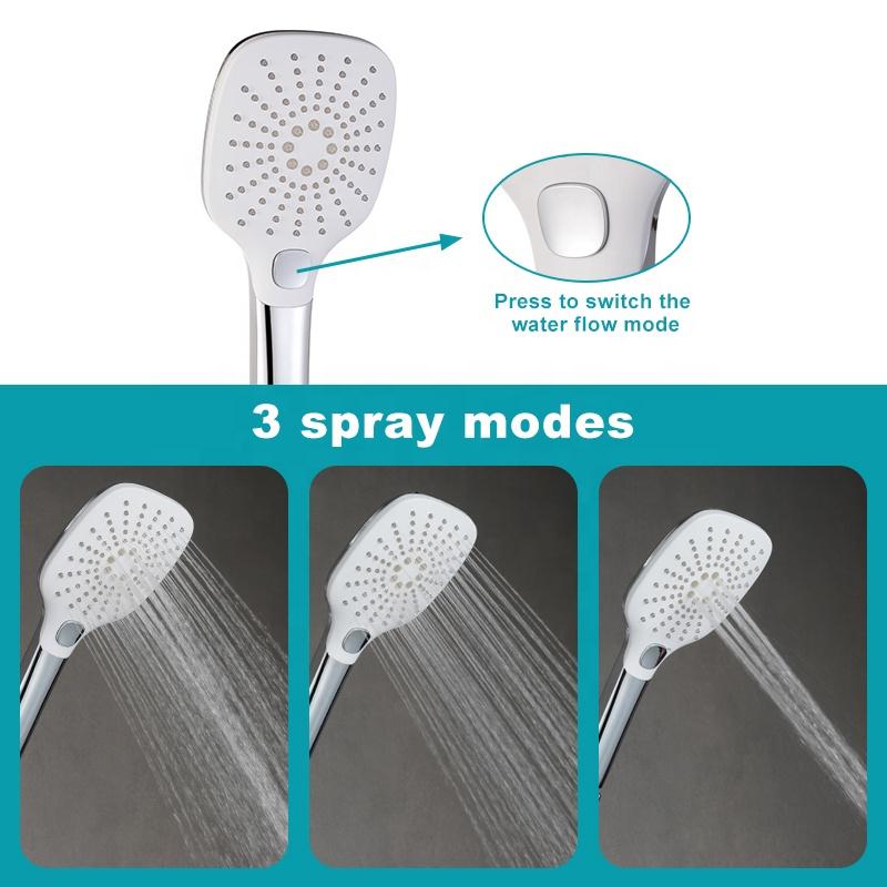 Push Button Adjustable 3 Functions Handheld ABS Plastic Shower Head with Chrome Finish for Hotel Use
