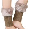 Women Leg Warmers Winter Autumn Lady Crochet Knitted Turn-over Fur Trim Leg Boat Socks Thick Boot Cuffs Toppers Foot Cover Warm
